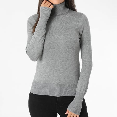 Only - Pull Col Roulé Femme Venice Life Gris Chiné