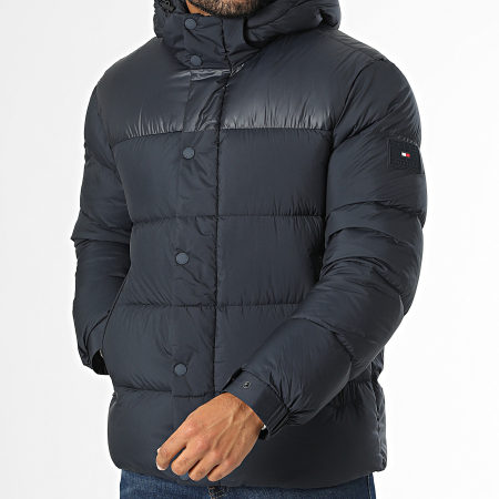Tommy Hilfiger - Doudoune Capuche Mix Down Hooded Puffer 7369 Bleu Marine