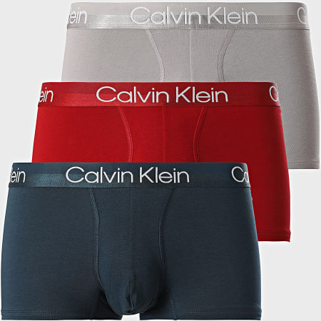 Calvin Klein - Set di 3 boxer NB2970A Blu Navy Bordeaux Taupe