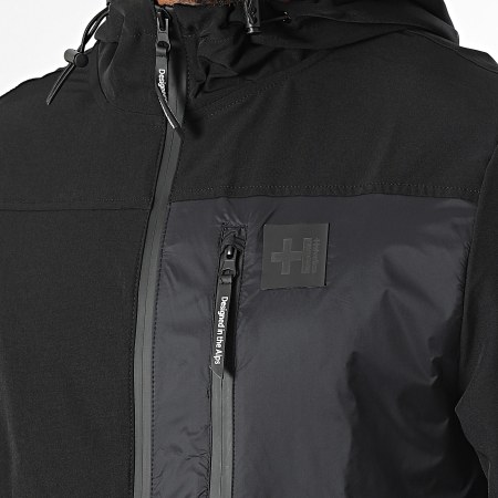 Helvetica - Chaqueta Saturn negra con capucha y cremallera