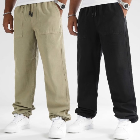 LBO - Lot De 2 Pantalons Larges Cotton Canvas 0510 Noir Beige