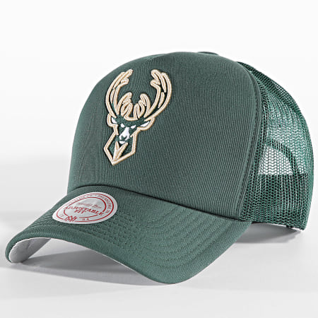 Mitchell and Ness - Milwaukee Bucks HT8032 Verde Oscuro Evergreen Trucker Cap