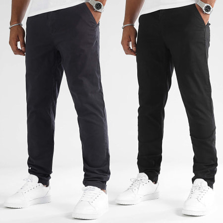 LBO - Lote de 2 pantalones chinos Negro Azul Marino 0524 0525