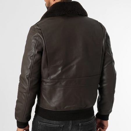 Schott NYC - Chaqueta de cuero auténtico con cuello de piel A-2 Marrón