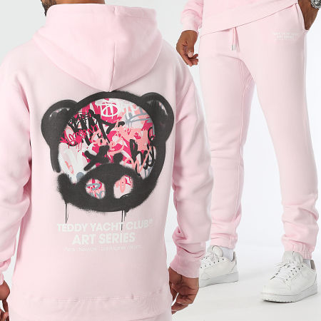 Teddy Yacht Club - Set felpa con cappuccio e pantaloni da jogging rosa della serie Art Head