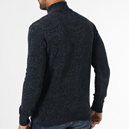 KZR - Pull Col Montant Zippé Bleu Marine Chiné
