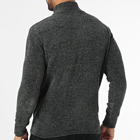 KZR - Pull Col Montant Zippé Gris Anthracite Chiné