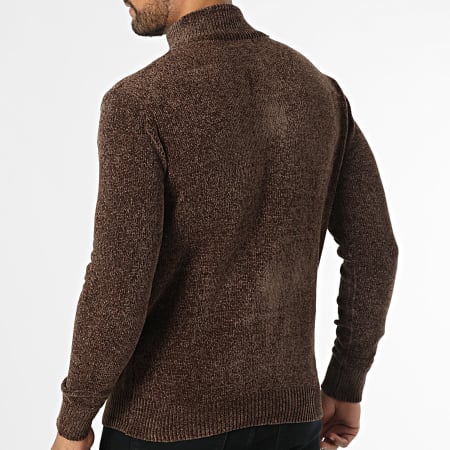 KZR - Pull Col Montant Zippé Marron Chiné