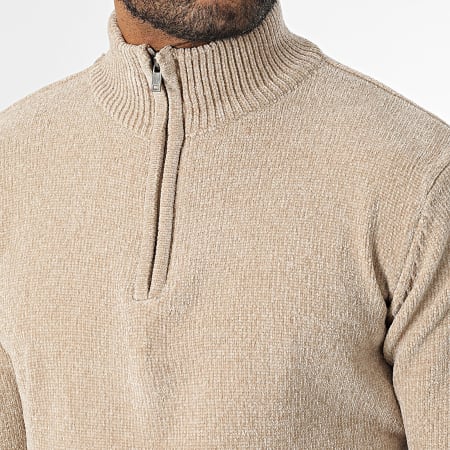 KZR - Pull Col Montant Zippé Beige Chiné