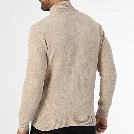 KZR - Pull Col Montant Zippé Beige Chiné