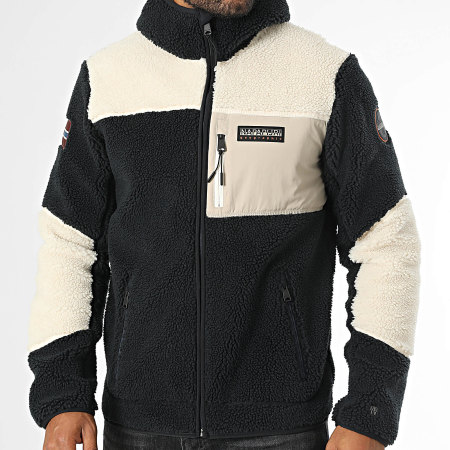 Napapijri - Veste Polaire Capuche A4GNS Beige Noir Taupe