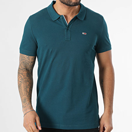 Tommy Jeans - Polo Manches Courtes Slim Placket 8312 Vert Bouteille