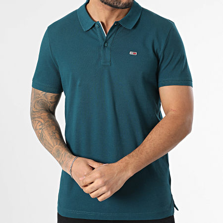 Tommy Jeans - Polo Manches Courtes Slim Placket 8312 Vert Bouteille