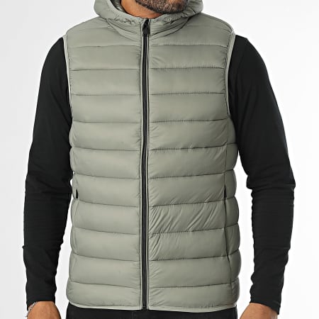 Kymaxx - Doudoune Sans Manches Capuche Vert Kaki Clair