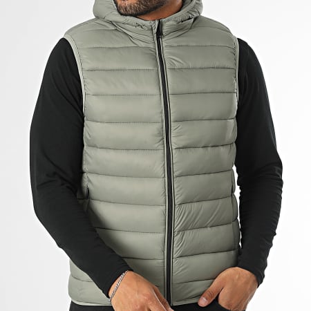 Kymaxx - Doudoune Sans Manches Capuche Vert Kaki Clair