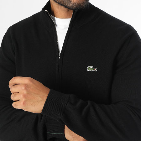 Lacoste - Pull Zippé Logo Brodé Crocodile Noir