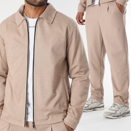 LBO - Conjunto de chaqueta y pantalón con cremallera efecto lana 1472 Beige