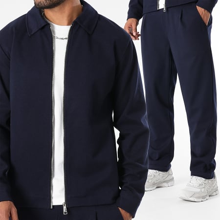 LBO - Conjunto de pantalón y chaqueta con cremallera efecto lana azul marino 1474