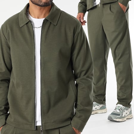 LBO - Verde caqui 1475 Chaqueta efecto lana con cremallera y conjunto de pantalón