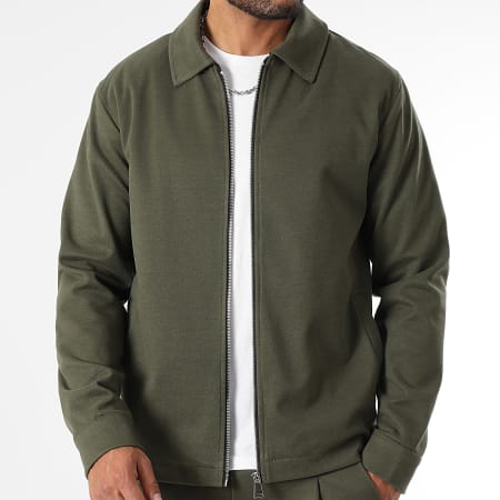 LBO - Verde caqui 1475 Chaqueta efecto lana con cremallera y conjunto de pantalón