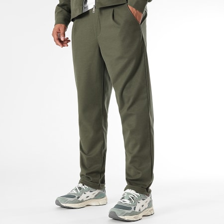 LBO - Verde caqui 1475 Chaqueta efecto lana con cremallera y conjunto de pantalón