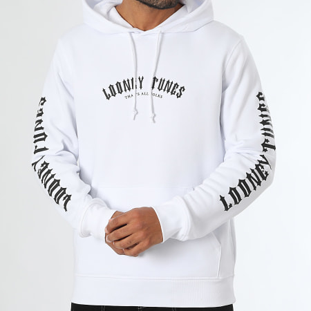 Looney Tunes - Felpa con cappuccio Worldwide Full Typo Bianco Nero