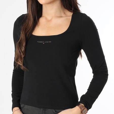 Tommy Jeans - Tee Shirt Manches Longues Slim Femme Metallic Linear 8791 Noir