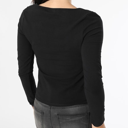 Tommy Jeans - Tee Shirt Manches Longues Slim Femme Metallic Linear 8791 Noir