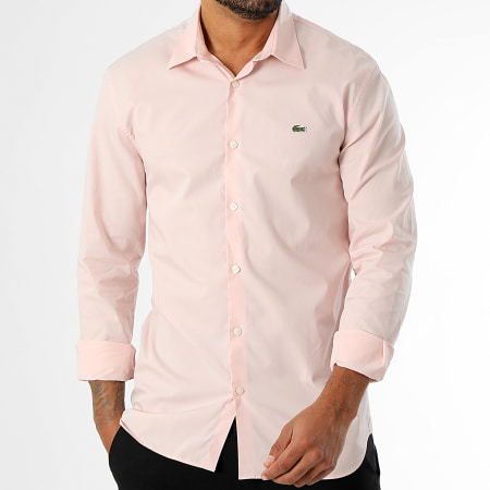 Chemise Manches Longues Logo Brode Crocodile Rose
