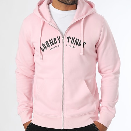 Looney Tunes - Sudadera con capucha y cremallera Worldwide Reverse Rosa Negro