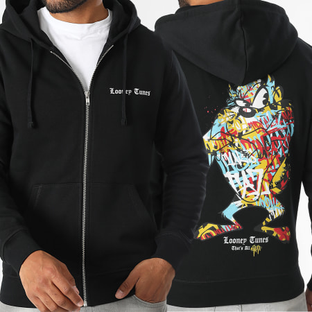 Looney Tunes - Sudadera con capucha y cremallera Taz Graffiti Negro