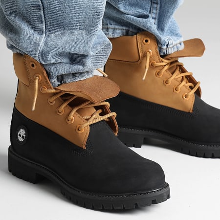 Timberland Boots Premium 6 In Lace Waterproof Medium A2P6W Black Nubuck Wheat LaBoutiqueOfficielle