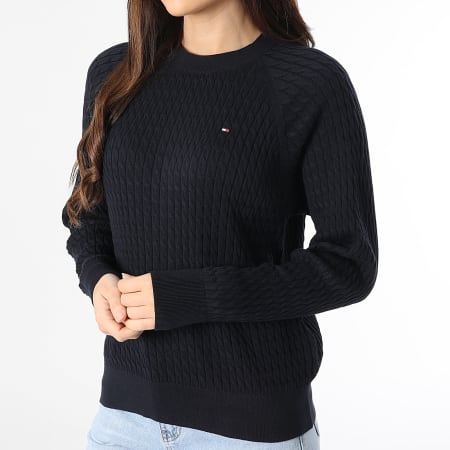 Tommy Hilfiger - Jersey de mujer con cuello en C y cable 1142 Azul marino