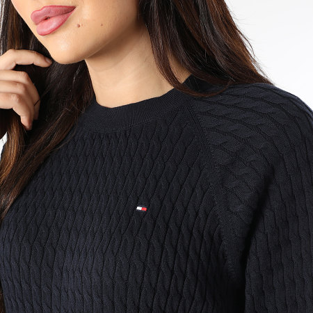 Tommy Hilfiger - Jersey de mujer con cuello en C y cable 1142 Azul marino