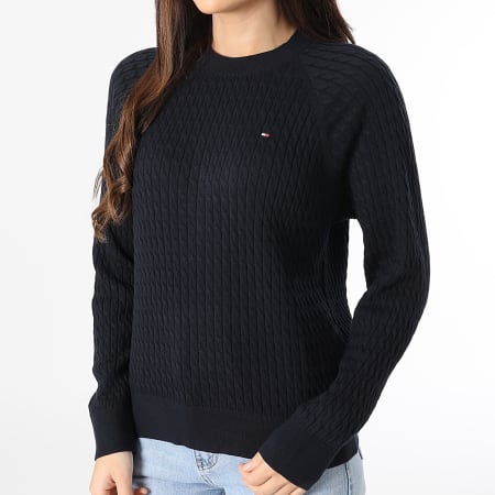 Tommy Hilfiger - Jersey de mujer con cuello en C y cable 1142 Azul marino