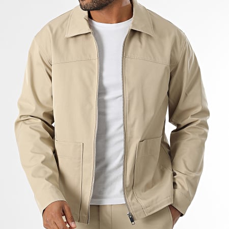 Frilivin - Conjunto de chaqueta con cremallera y pantalón beige