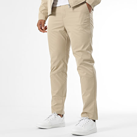 Frilivin - Conjunto de chaqueta con cremallera y pantalón beige