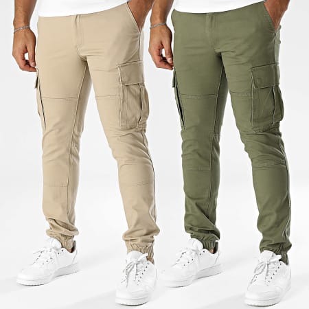 JJREBEL - Lot De 2 Pantalons Cargo Michael Beige Vert Kaki