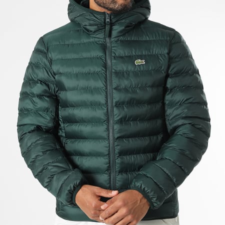 Lacoste Doudoune Capuche Logo Brodé Crocodile Vert Foncé