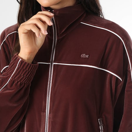 Lacoste - Veste Zippée Femme Oversized Fit Logo Brodé Crocodile Bordeaux