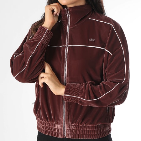 Lacoste - Veste Zippée Femme Oversized Fit Logo Brodé Crocodile Bordeaux