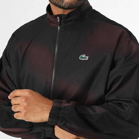 Lacoste - Ensemble Veste Zipp?�e Et Pantalon Jogging A Bandes Logo Crocodile Noir Bordeaux 