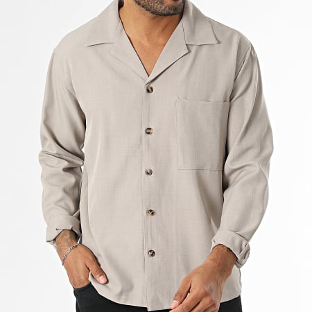 Chemise Manches Longues Gris Beige