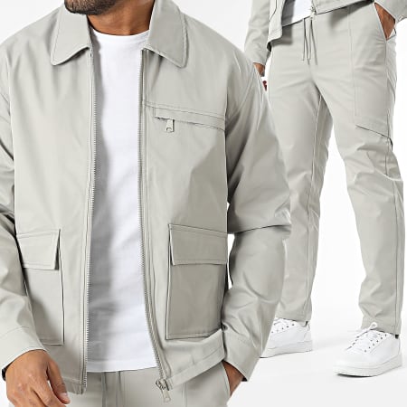 Frilivin - Conjunto de chaqueta gris con cremallera y pantalón de chándal