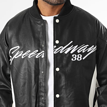 KZR - Veste Simili Cuir Noir Blanc