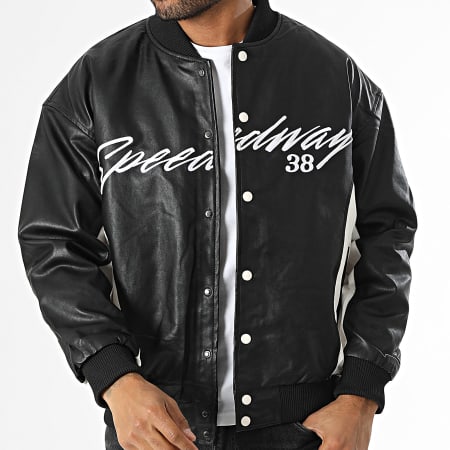 KZR - Veste Simili Cuir Noir Blanc