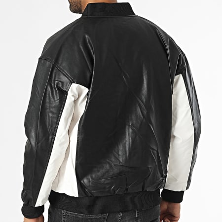 KZR - Veste Simili Cuir Noir Blanc