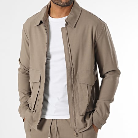 KZR - Ensemble Veste Zippée Et Pantalon Beige Foncé