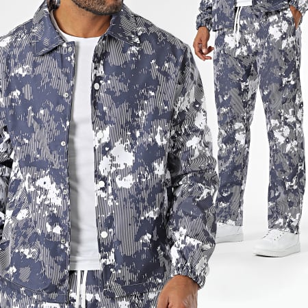 KZR - Ensemble Surchemise Manches Longues Et Pantalon Bleu Marine Blanc