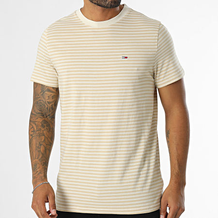 Tommy Jeans - Tee Shirt Slim A Rayures Entry Stripe 9723 Beige